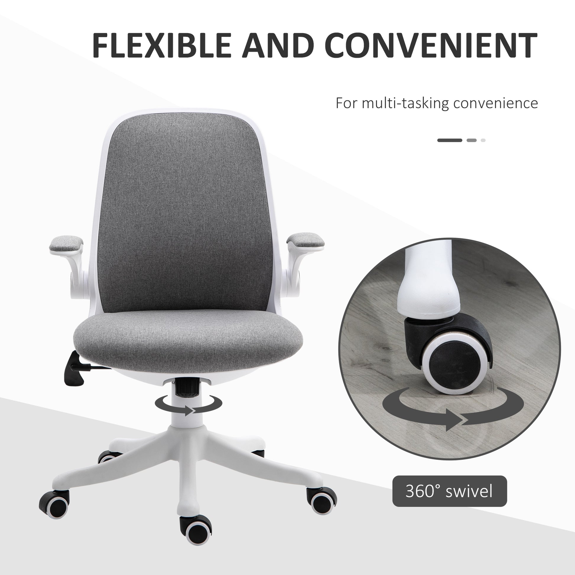 360° Swivel Office Chair Task Chair, Breathable Fabric Computer Chair with Flip-up Arms and Adjustable Height, Grey