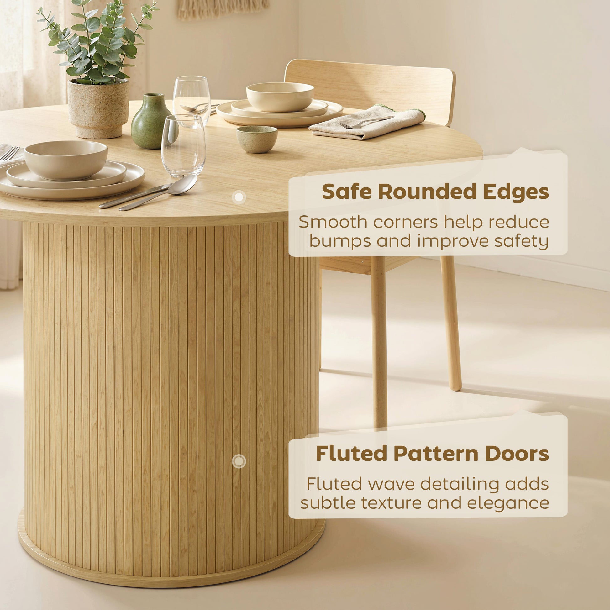 Round Dining Table for 4-6, 47 Inch Kitchen Table with Fluted Pedestal Base, for Kitchen Living Room Dining Room, Natura