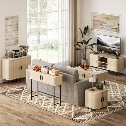 Mid-Century Entryway Table, Narrow Console Table with Storage Compartments for Behind Couch, Living Room, Oak and Black