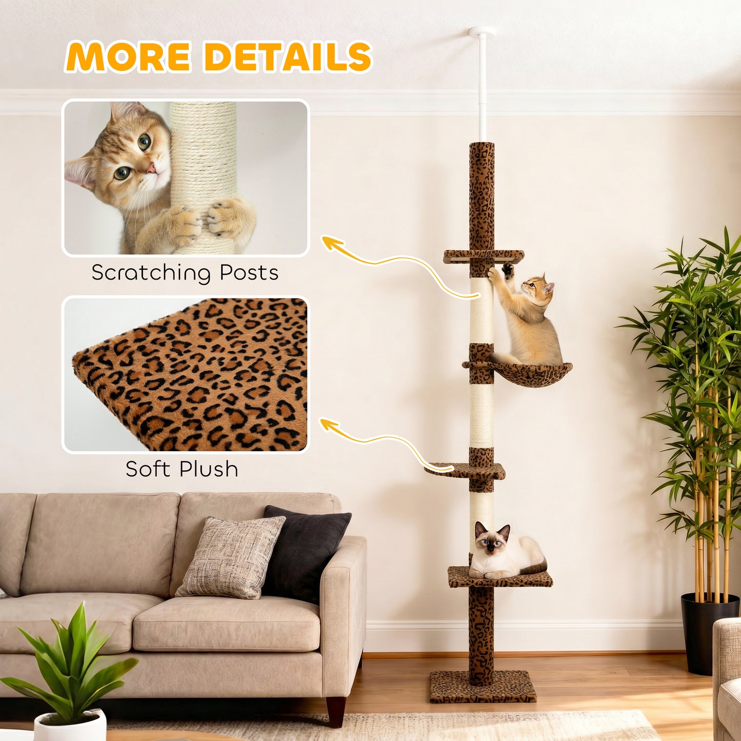 8.5ft Cat Climbing Tree 5-Tier Kitty Activity Center with Scratching Post, Leopard Print