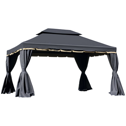 13' x 10' Patio Gazebo, Double Roof Outdoor Gazebo Canopy Shelter with Netting & Curtains, Strong Aluminum Frame, Black