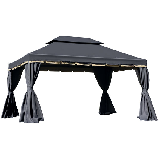 13' x 10' Patio Gazebo, Double Roof Outdoor Gazebo Canopy Shelter with Netting & Curtains, Strong Aluminum Frame, Black
