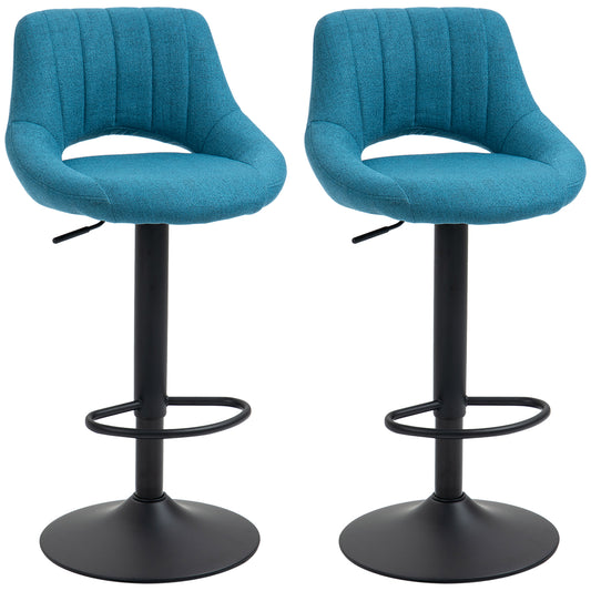 Bar Stools Set of 2, Swivel Counter Height Barstools with Adjustable Height, Linen Upholstered Bar Chairs with Round Met