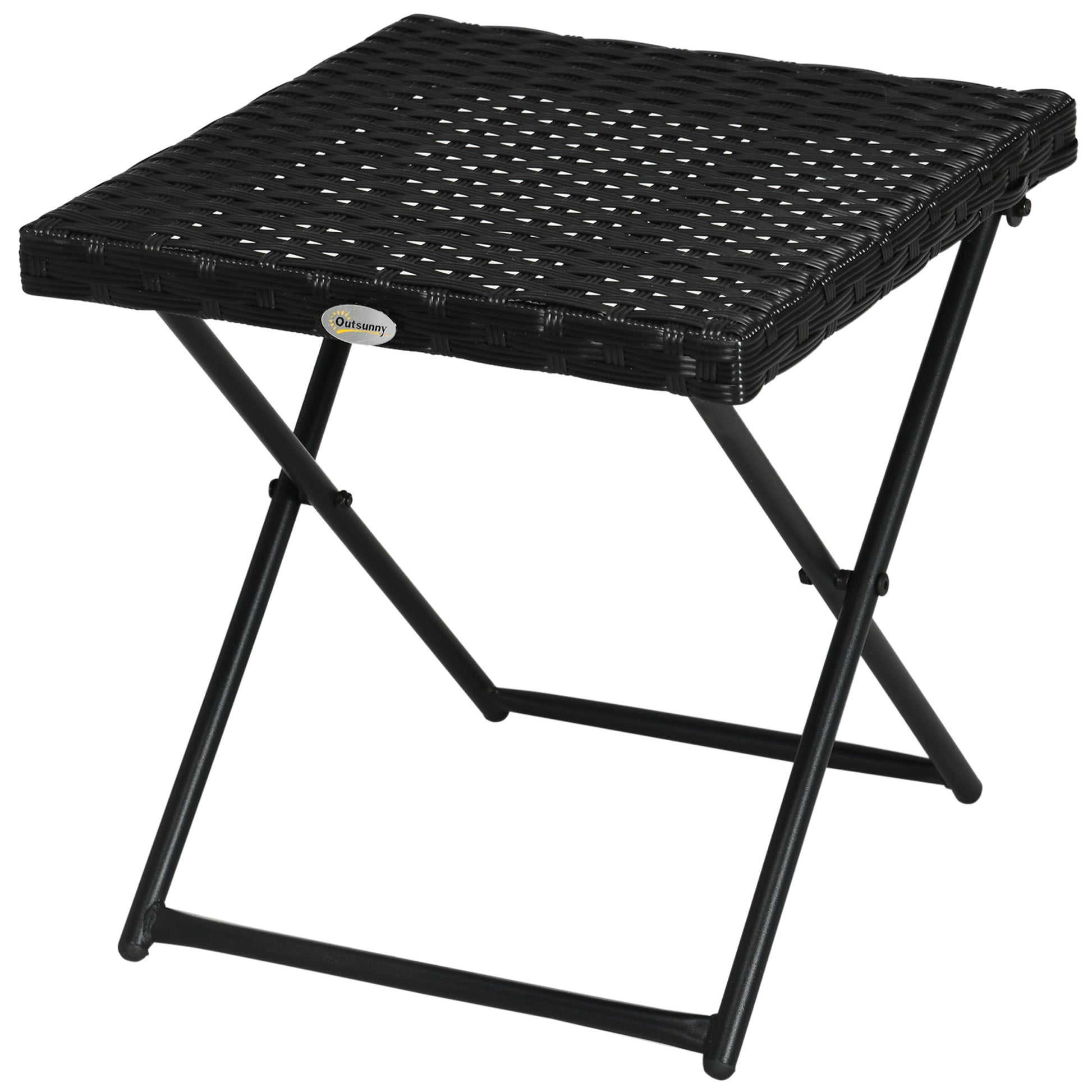 Patio Wicker Coffee Table, Outdoor PE Rattan Garden Folding Side Table, 15.75"x15.75"x15.75", Black