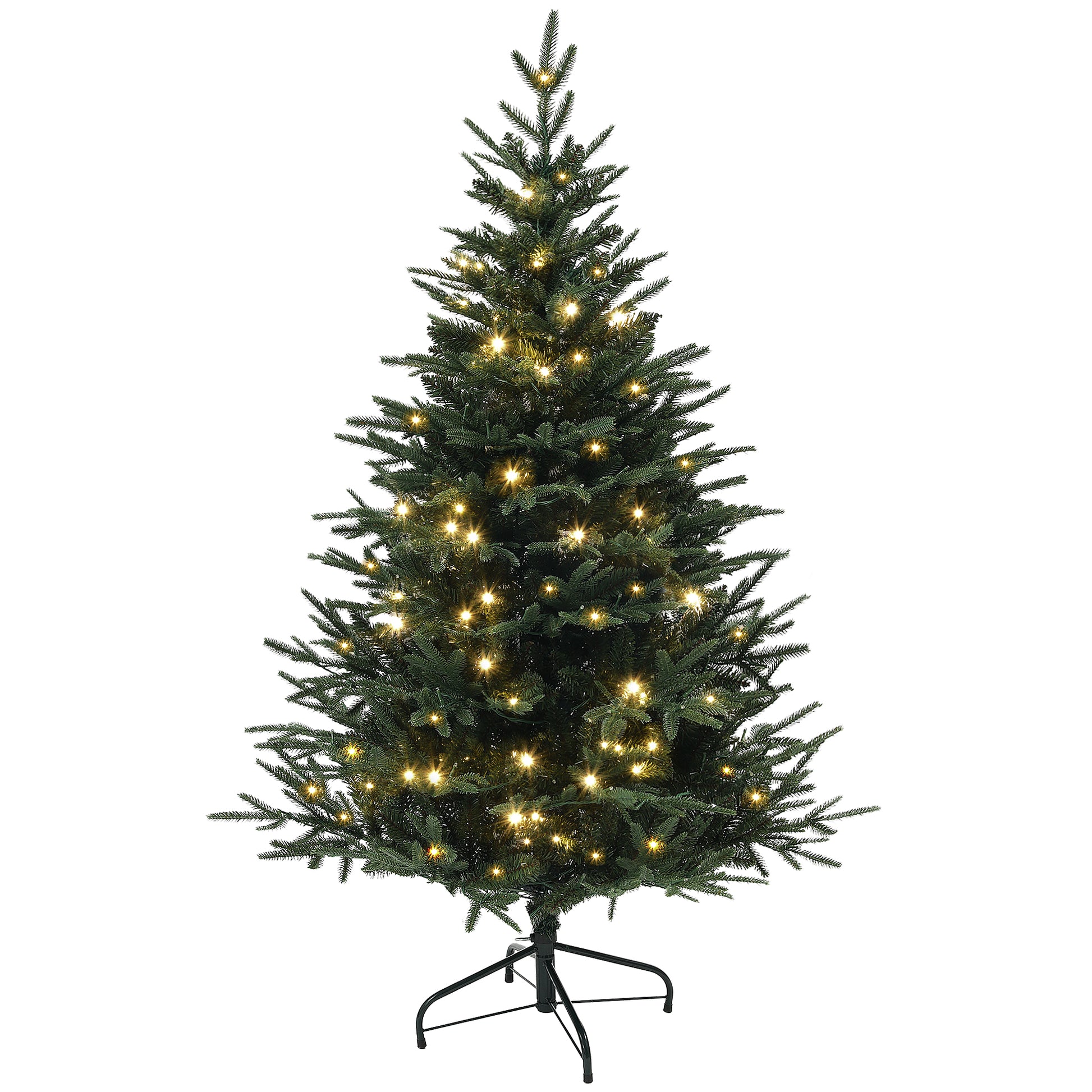 5ft Prelit Artificial Christmas Tree with 542 Tips, Warm White LED Lights, Steel Base, Hinged Xmas Tree, Auto Open