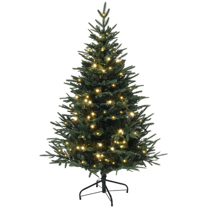 5ft Prelit Artificial Christmas Tree with 542 Tips, Warm White LED Lights, Steel Base, Hinged Xmas Tree, Auto Open