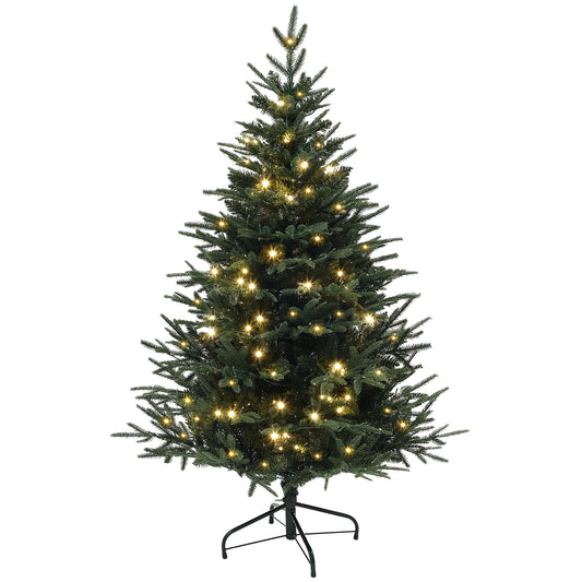 5ft Prelit Artificial Christmas Tree with 542 Tips, Warm White LED Lights, Steel Base, Hinged Xmas Tree, Auto Open