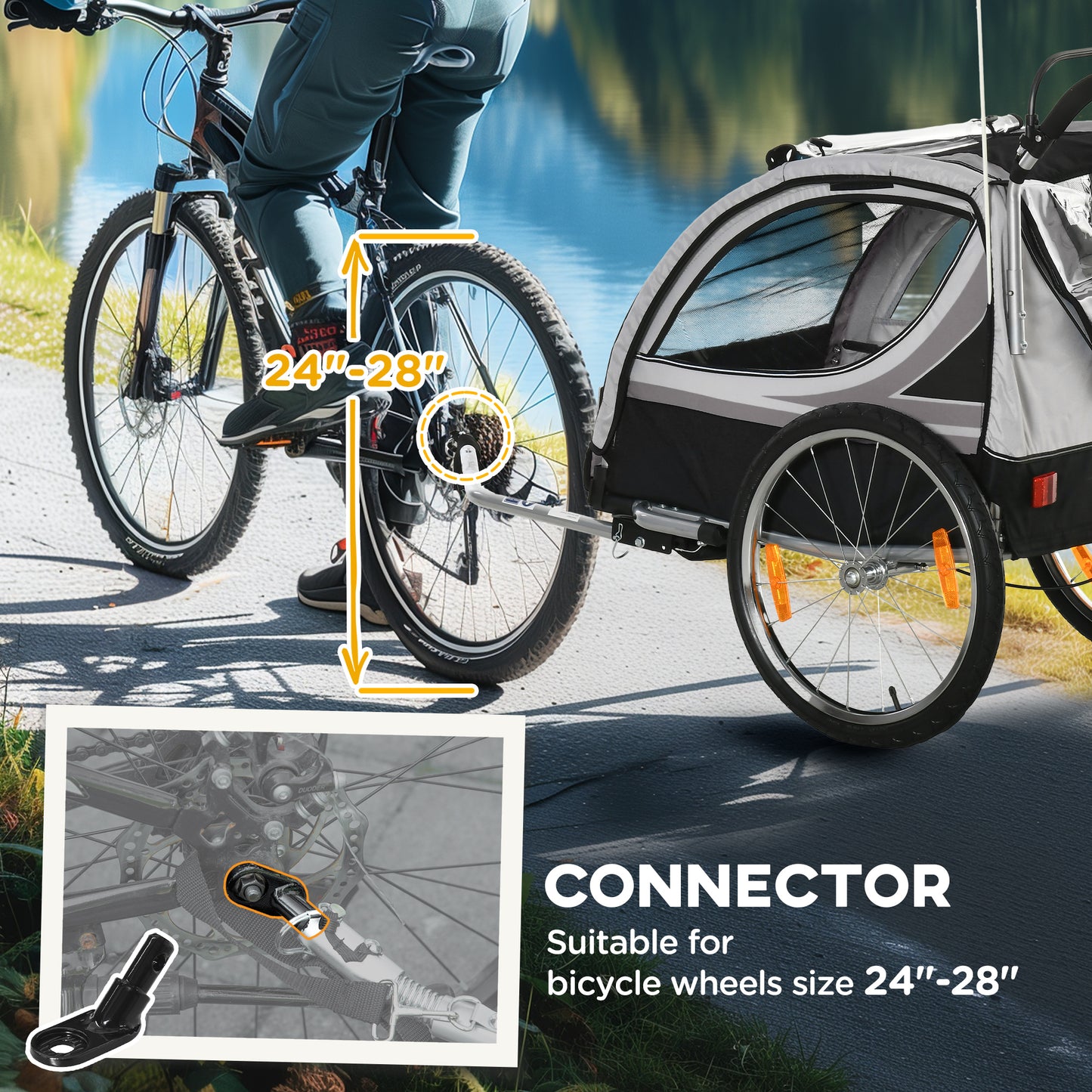 VarietyKart 2 Seat Bike Trailer for Kids 2-in-1 Baby Stroller with Handbrake, Rubber Wheels, 5 Point Harness, Reflectors