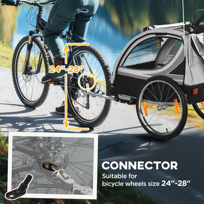 VarietyKart 2 Seat Bike Trailer for Kids 2-in-1 Baby Stroller with Handbrake, Rubber Wheels, 5 Point Harness, Reflectors