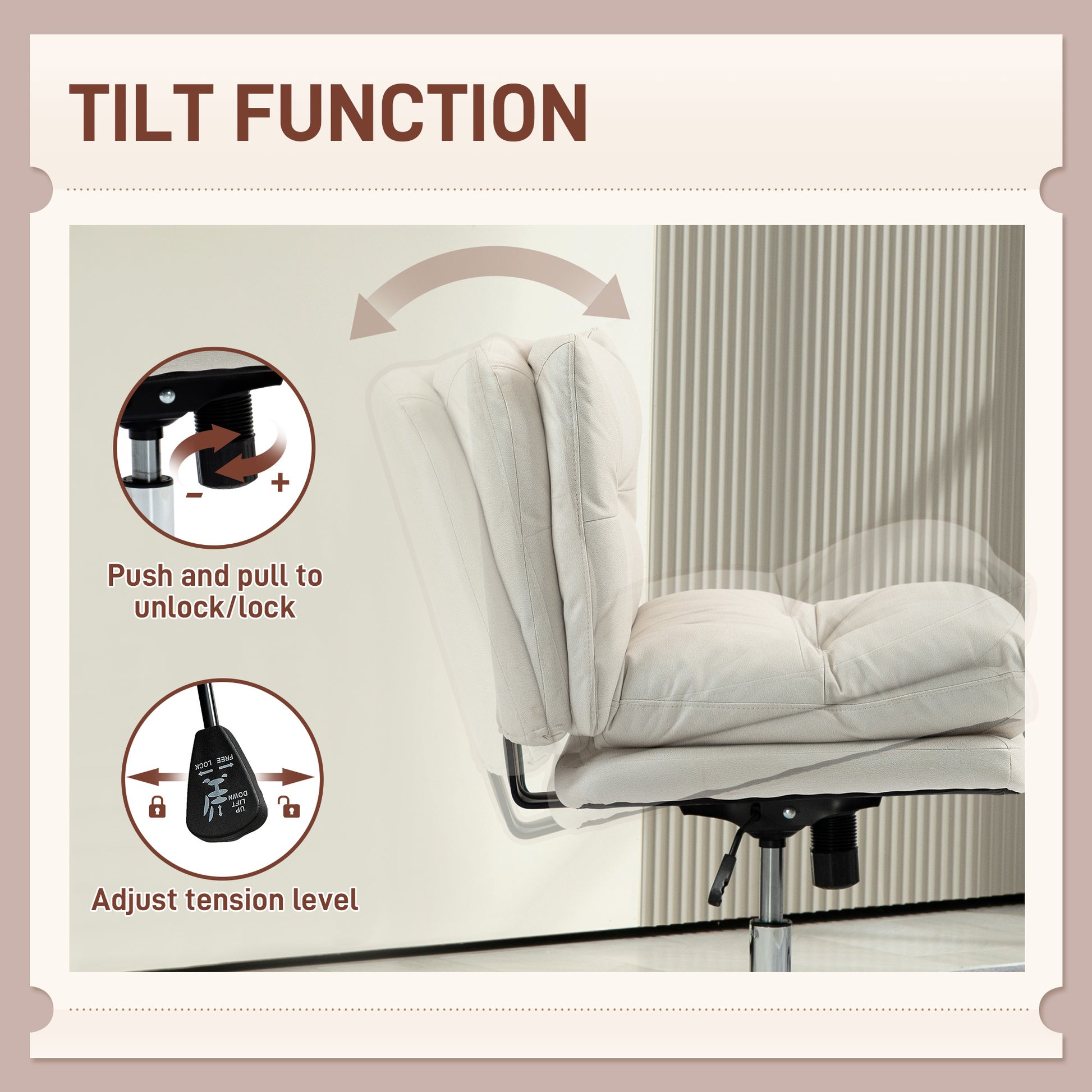 Armless Office Chair, Criss Cross Chair with Adjustable Height & Tilt Function for Home Office, Study, Light Grey