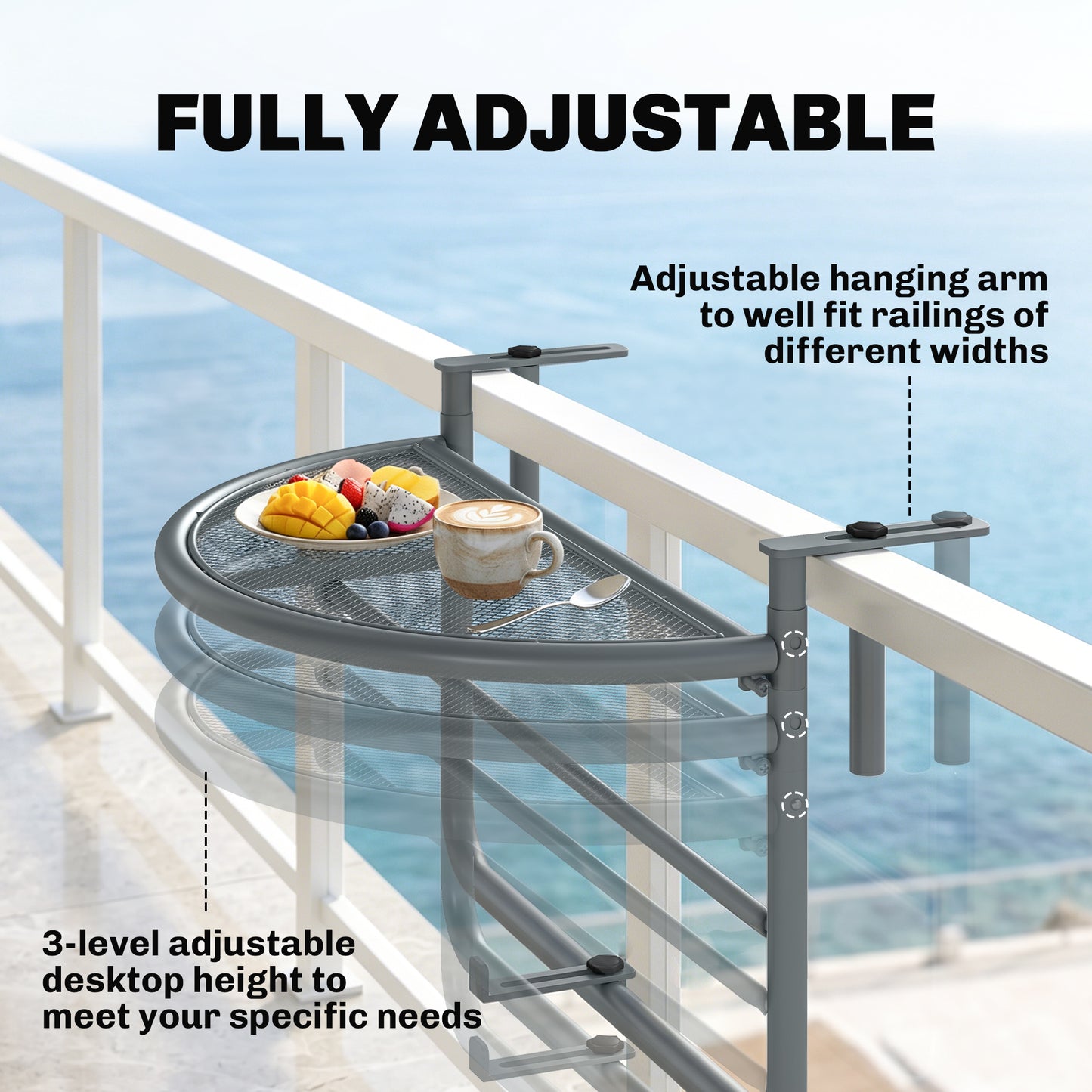 Adjustable Balcony Hanging Railing Table, Metal Mounting Mini Wall Desk Storage Rack, Outdoor Flower Stand Serving Table