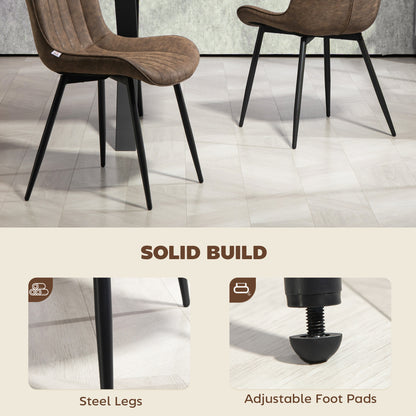 Dining Chairs Set of 4, PU Leather Upholstered Kitchen Chairs with Backrest and Steel Legs for Dining Room, Brown