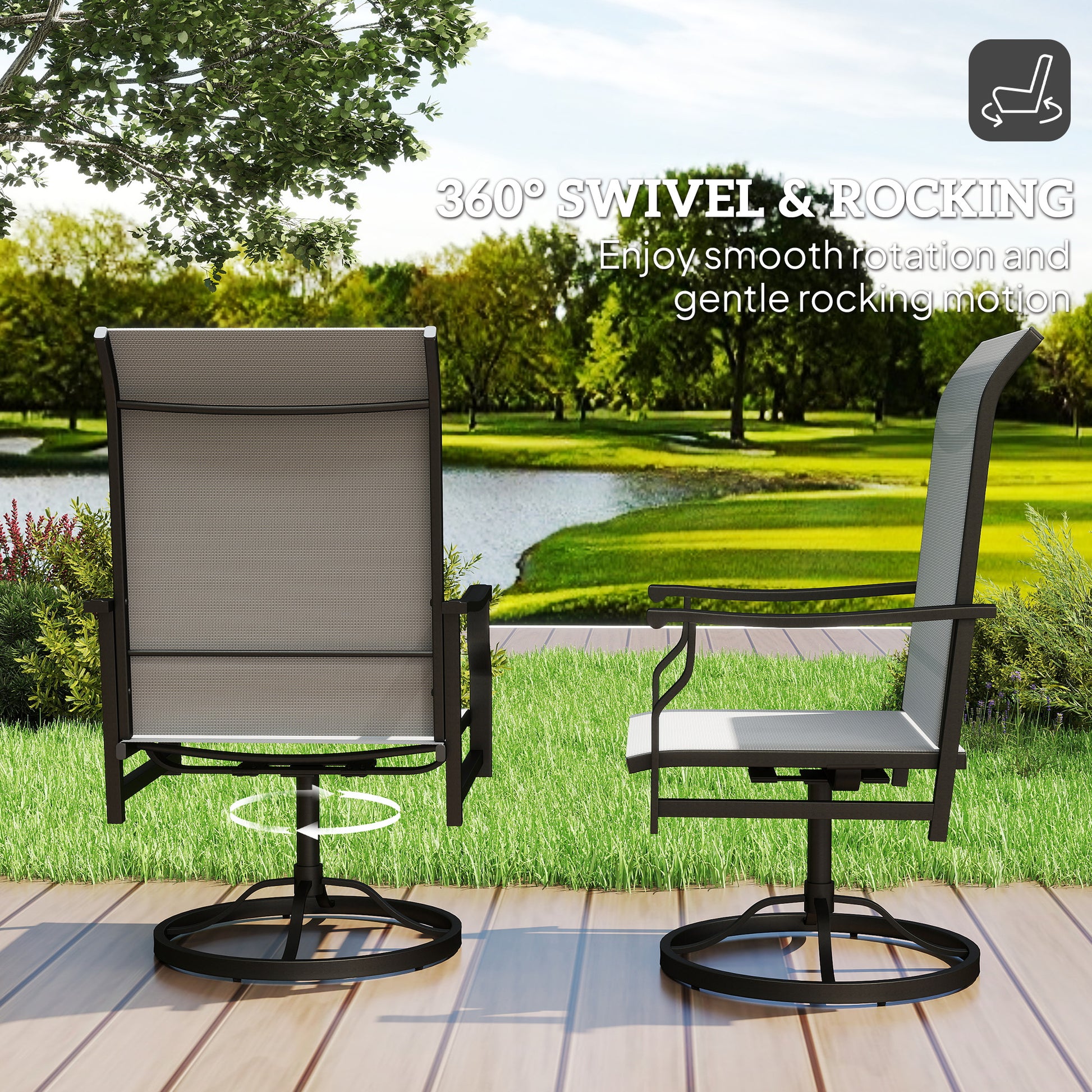 Patio Swivel Chair Set of 2, Swivel Rocker Outdoor Chairs with High Back, for Lawn Garden Backyard Deck, Light Grey