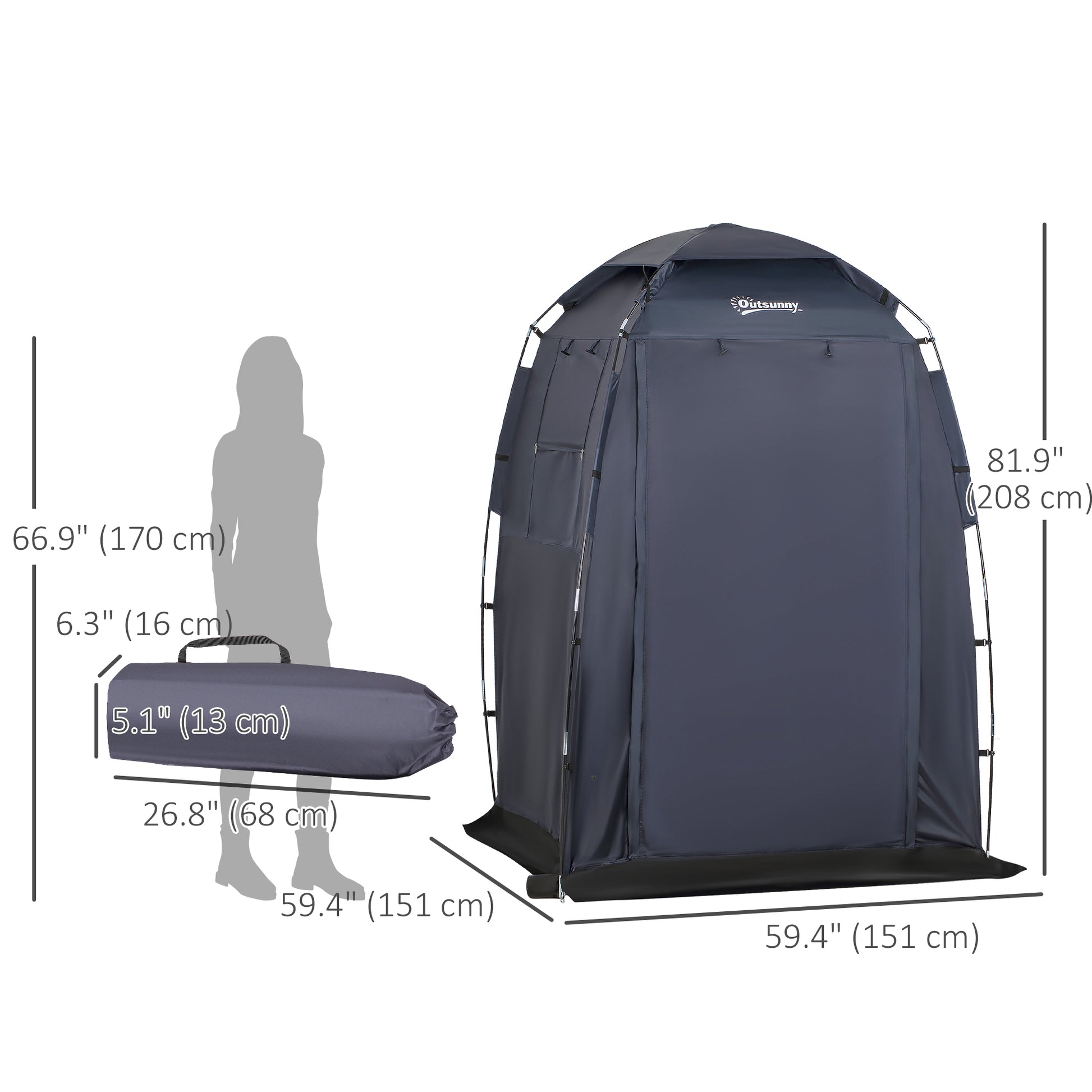 60" x 60" x 82" Shower Tent Extra Wide Changing Room Privacy Portable Camping Shelters with Windows & Floor Mat, Dark Bl