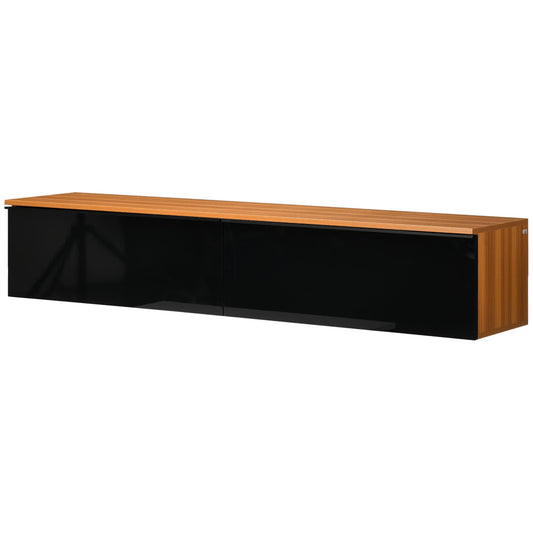 Wall Mounted TV Stand, Floating TV Cabinet with Storage, for TVs up to 70", High Gloss Effect, Brown and Black