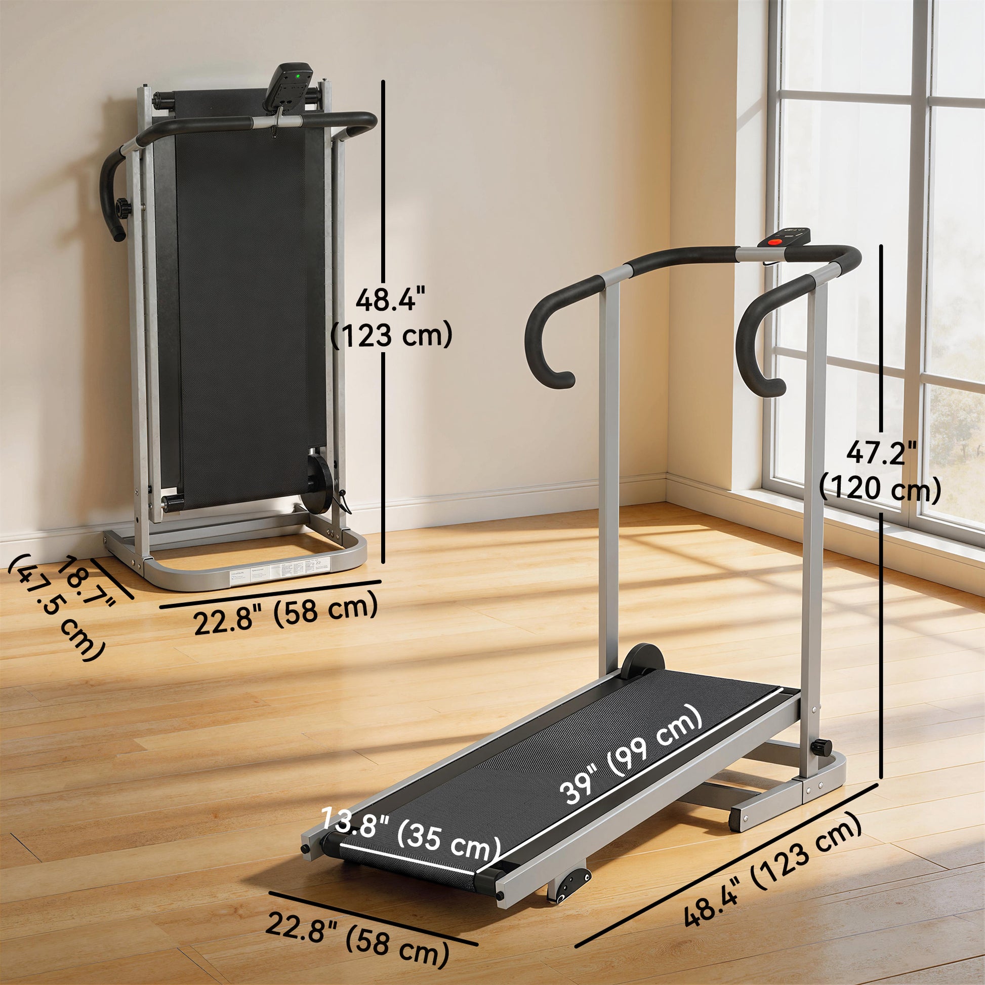 Soozier Walking Pad Treadmill with 16.5% Incline, Foldable Treadmill with LCD Monitor and Handle Bar for Home, Non-Elect