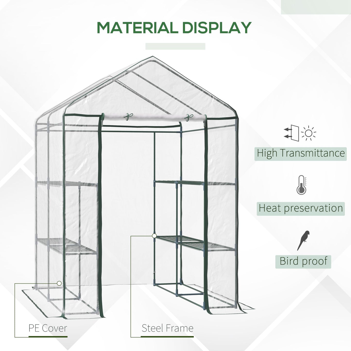 56" x 56" x 77" Walk-in Greenhouse, Portable Garden Flower Seed Warm House with 8 Shelves, Outdoor Plant Growth Hot Hous