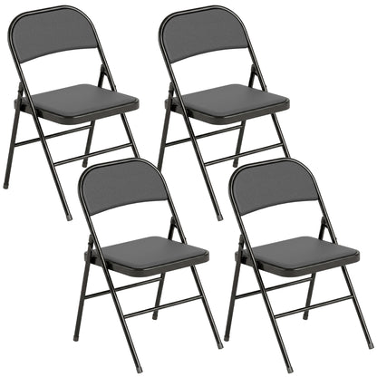 Set of 4 Metal Foldable Chairs, PU Leather Padded Folding Chairs with Cushion Seat and Open Back for Indoor, Black