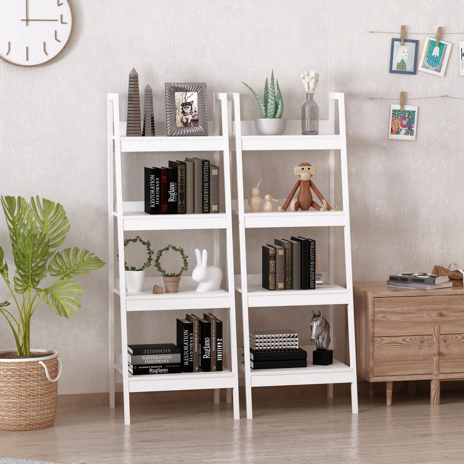 Set of 2, 4 Tier Ladder Shelf Bookcase, Multi-Use Display Rack, Storage Shelving Unit Display Stand, Flower Plant Stand,