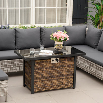 Outdoor Propane Gas Fire Pit Table, 50,000 BTU Electric Ignition Gas Firepit with Glass Cover, Black Glass Tabletop and 