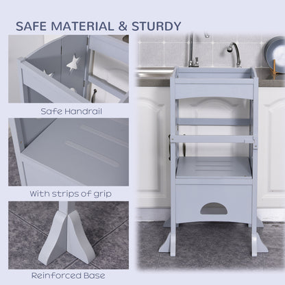 Qaba Step Stool with Safety Rail and Support Handles Kitchen Counter Step-up Helper