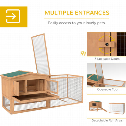 62'' L 2-Story Rabbit Hutch Bunny Cage Small Animal House with Pull Out Tray, Detachable Run, Ramp, for Indoor Outdoor, 