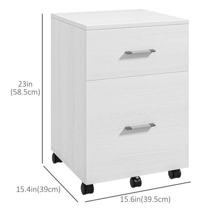 Mobile Filing Cabinet, Vertical File Cabinet with 2 Drawers, Wheels, for Letter or A4 File, White