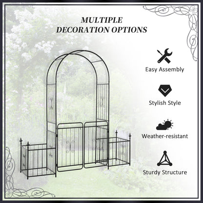 7.2FT Metal Garden Arch with Gate, 2 Side Planter Baskets, Garden Arbor Archway Trellis for Roses and Climbing Plants, B