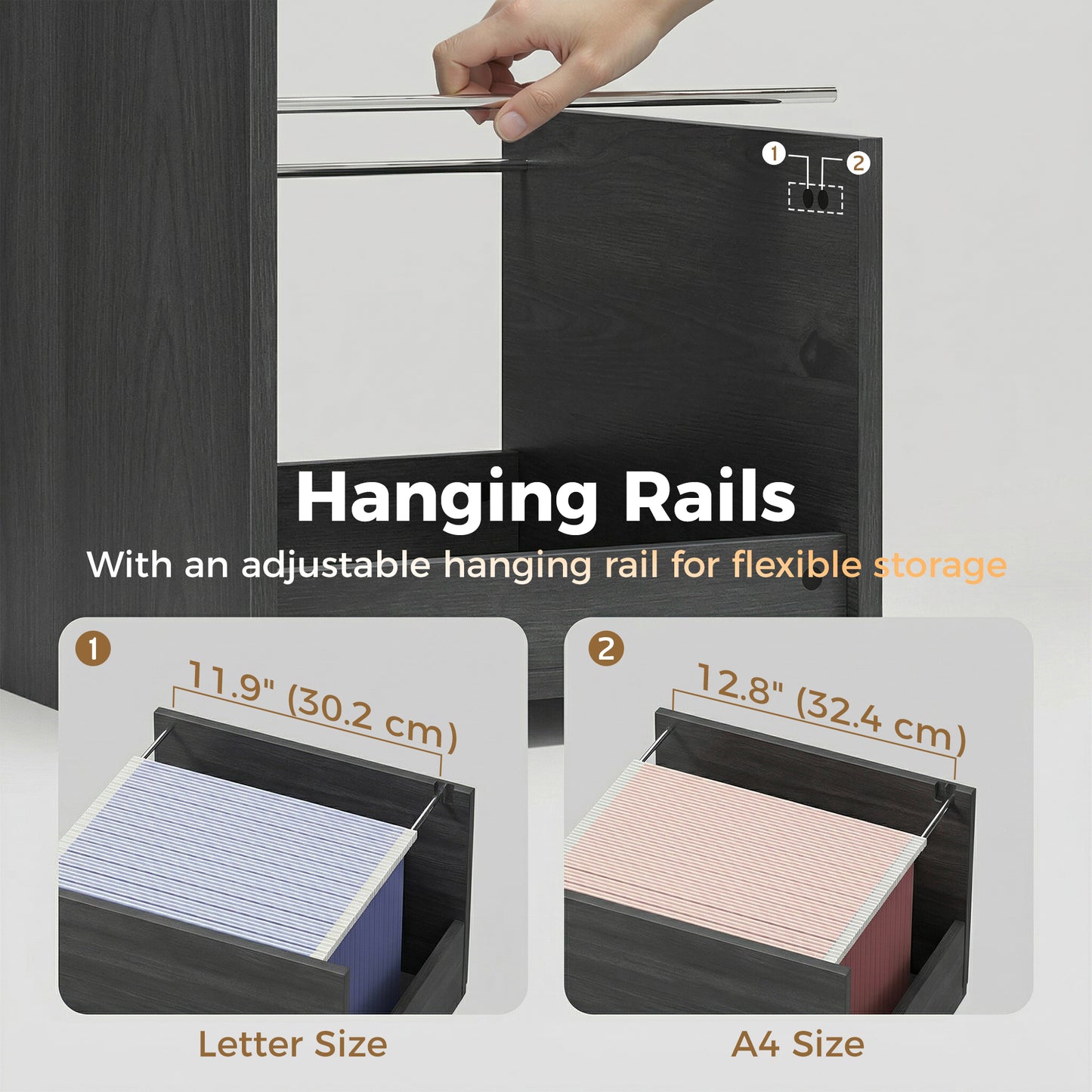 Computer Desk with 3 Drawers, 47" Home Office Desk with Adjustable Hanging Rails for Letter A4 Files, Black