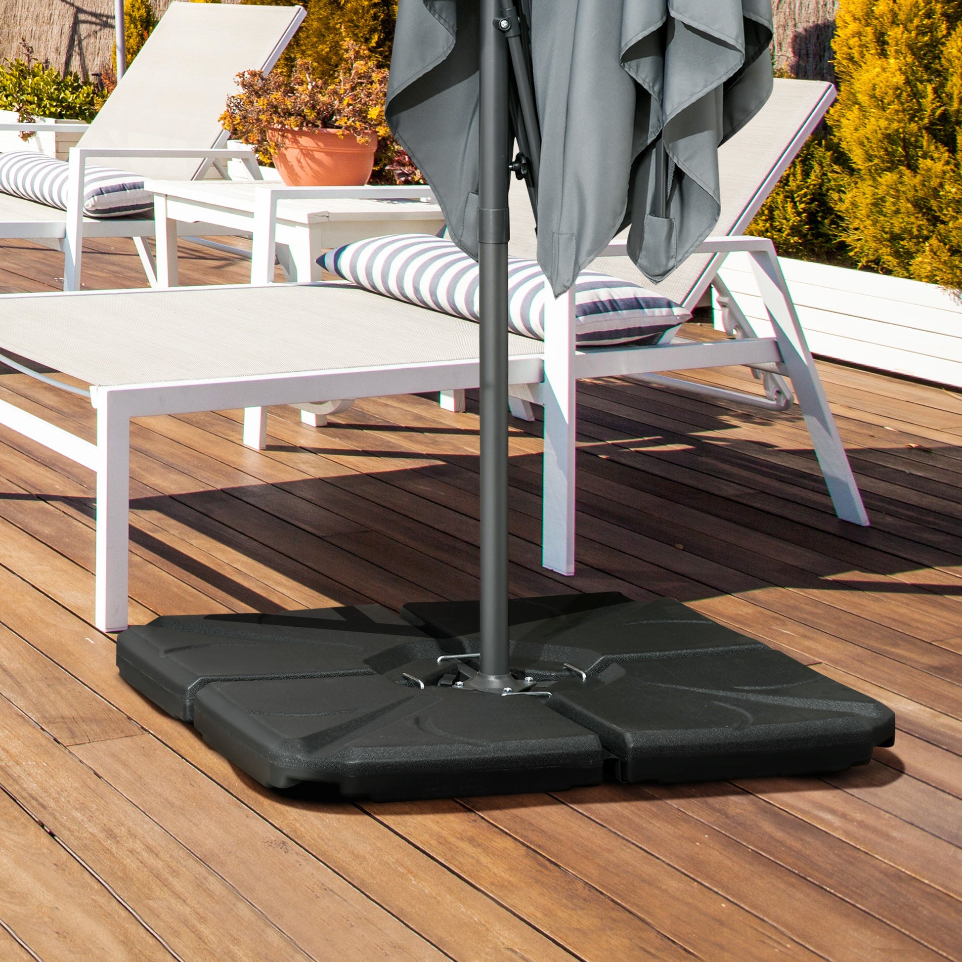4 Piece Umbrella Base Stand Cantilever Offset Patio Umbrella Weight Plates w/ U Locking, 123 lb Capacity Water or 158 lb