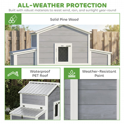 66.5" Large Chicken Coop, Wooden Chicken House with 2 Nesting Boxes, Sliding Tray & Ramp, for Outdoor Backyard Farm