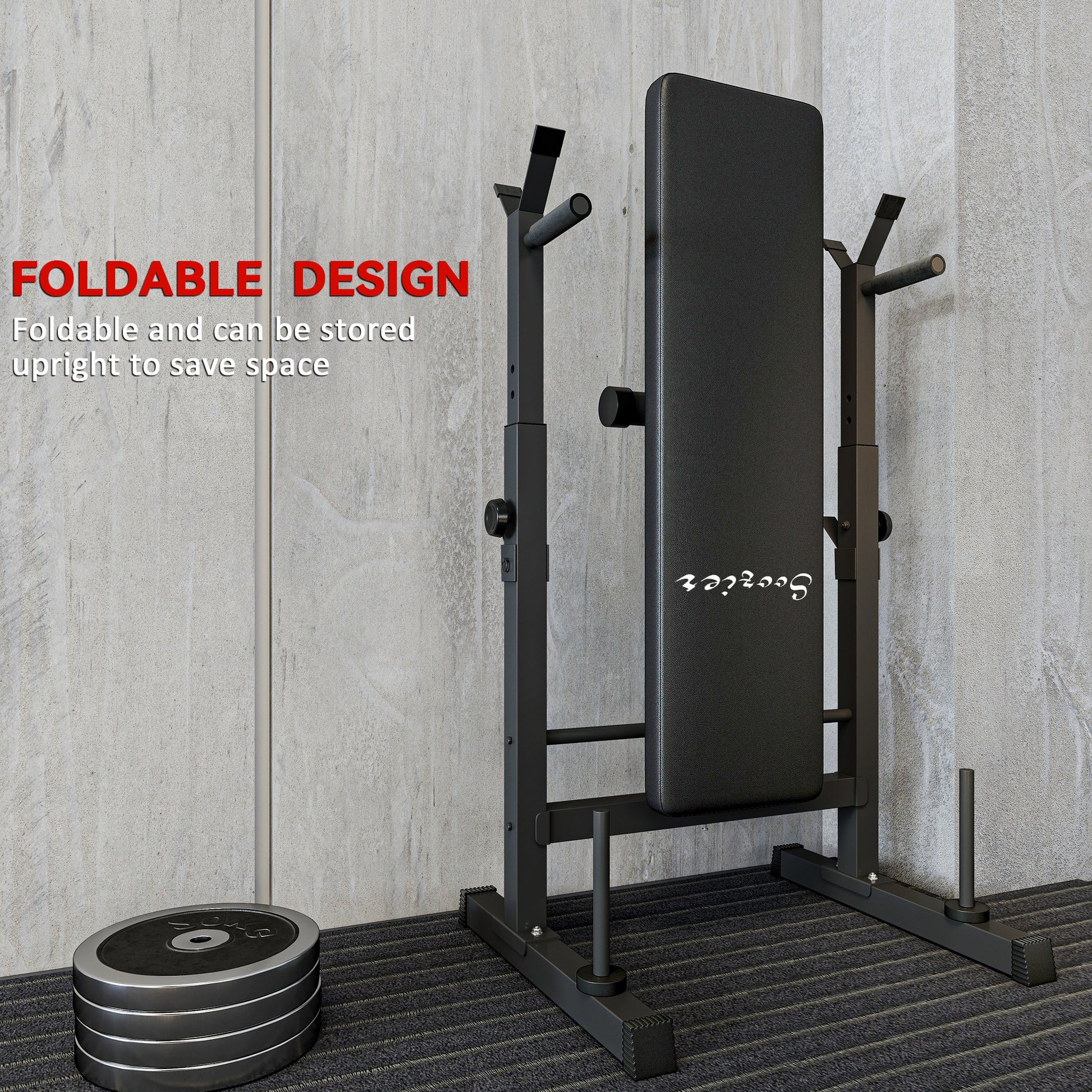 Soozier Adjustable Weight Bench, Foldable Bench Press with Barbell Rack and Dip Station for Home Gym, Strength Training 