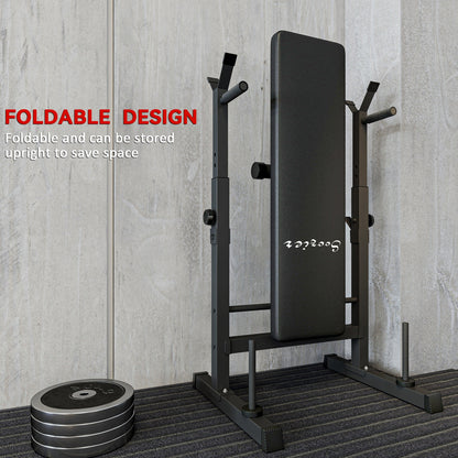 Soozier Adjustable Weight Bench, Foldable Bench Press with Barbell Rack and Dip Station for Home Gym, Strength Training 
