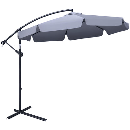 9FT Offset Hanging Patio Umbrella Cantilever Umbrella with Easy Tilt Adjustment, Cross Base and 8 Ribs for Backyard, Poo