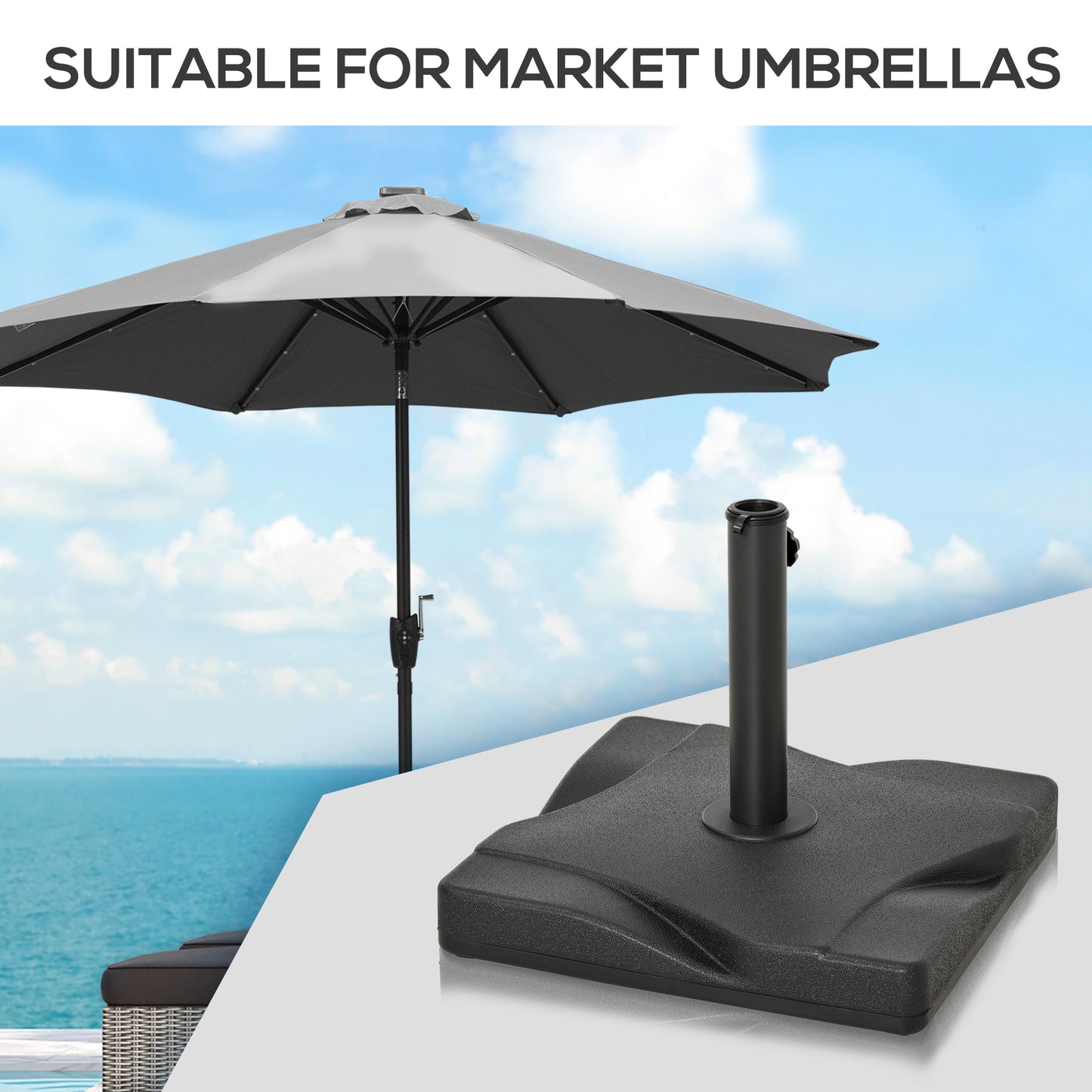 44lbs Square Cement Patio Umbrella Base Stand, Outdoor Garden Parasol Base Umbrella Weight Stand Holder Fits Φ1.3", Φ1.5