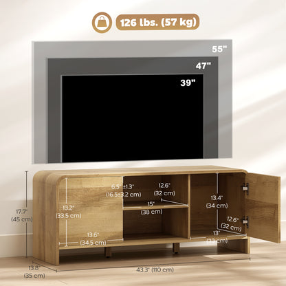 TV Stand for up to 55 Inch TV, Nordic Entertainment Center with 2 Cabinets and 2 Open Shelves for Living Room, Natural W