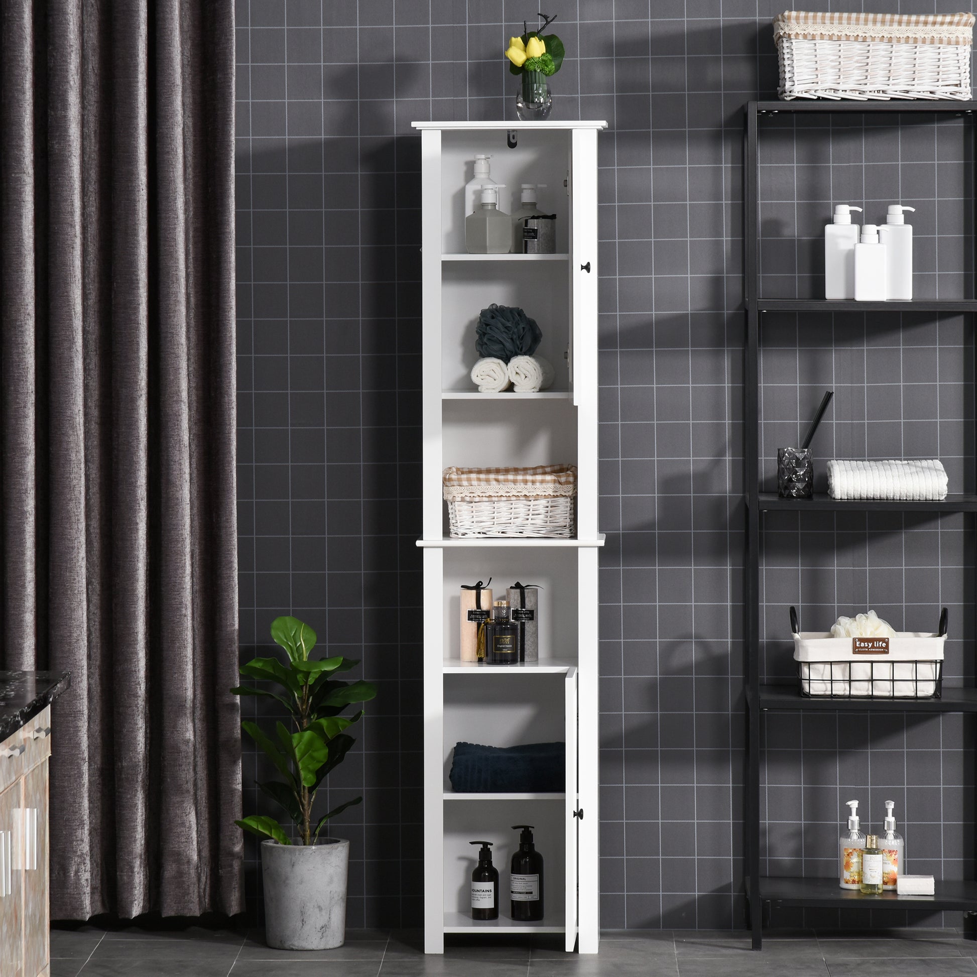 Tall Medicine Cabinet, Freestanding Bathroom Storage Cabinet with Shelves and 2 Cupboards, Bathroom Organizer, White