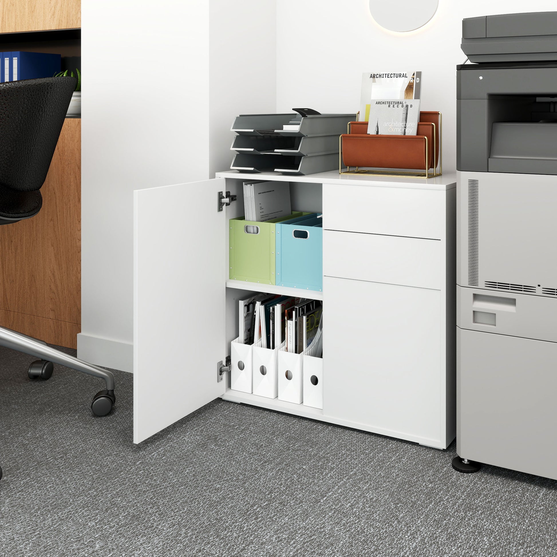 High Gloss Buffet Sideboard with 2 Drawers, 2 Doors and Adjustable Shelf, Kitchen Storage Cabinet with Push Open Design,