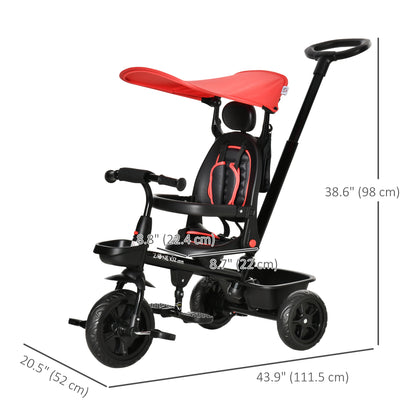 Qaba Kids Tricycle 5 In 1 Trike with Reversible Angle Adjustable Seat Removable Handle Canopy Handrail Belt Storage Foot