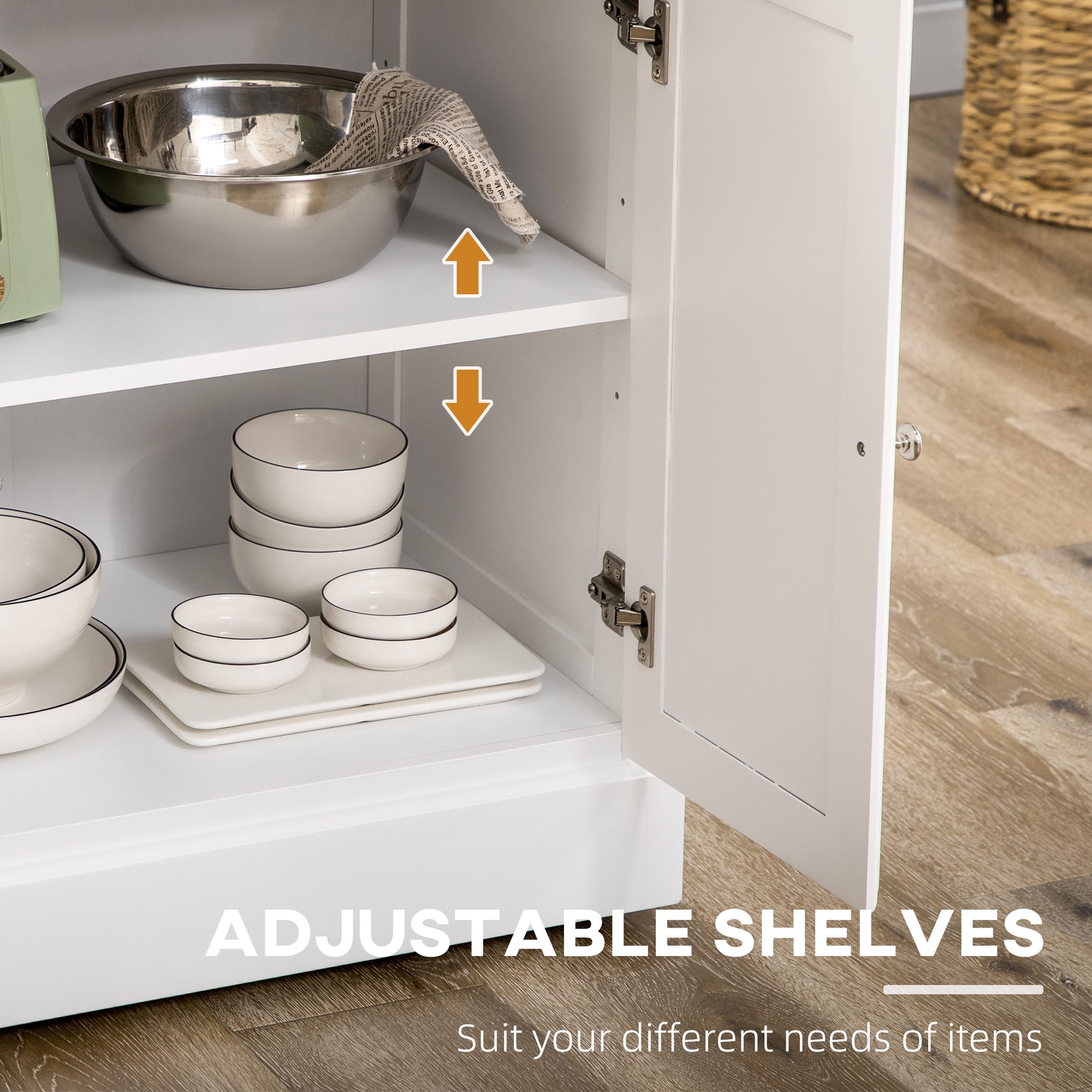 Kitchen Island With Storage Rolling Kitchen Serving Cart with Rubber Wood Top Towel Rack Storage Drawer Cabinet, White