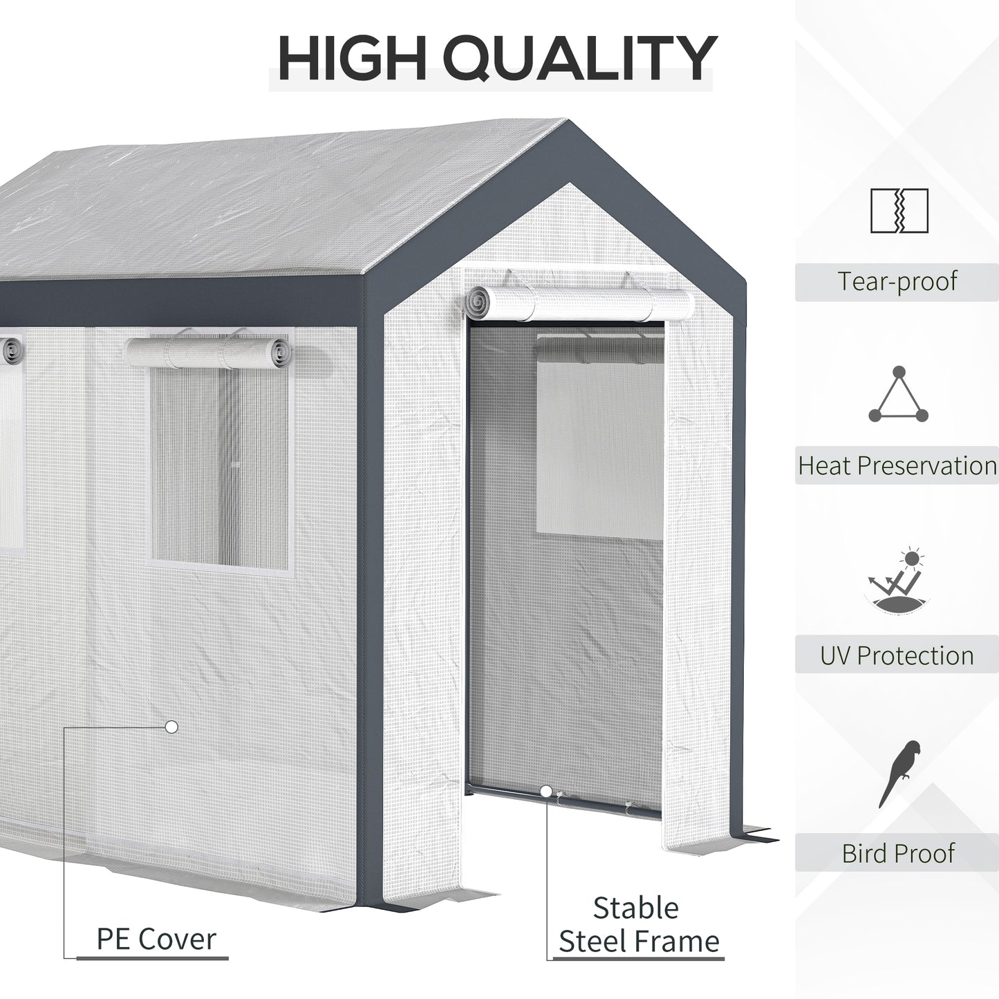 8' x 6' x 7.5' Heavy-duty Walk-in Greenhouse Outdoor Vegetable Plants Growing Warm House Seed Plant Growth Tent Polytunn
