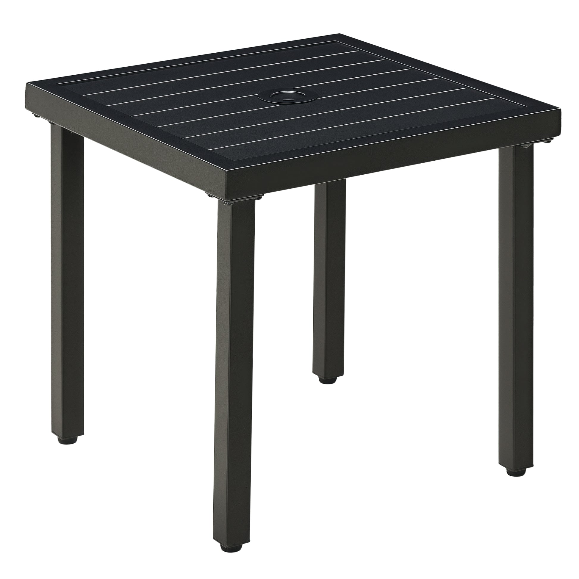 Outdoor Side Table, Patio End Table with Umbrella Hole, Small Coffee Table with Steel Frame for Balcony, Black