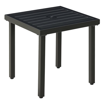 Outdoor Side Table, Patio End Table with Umbrella Hole, Small Coffee Table with Steel Frame for Balcony, Black