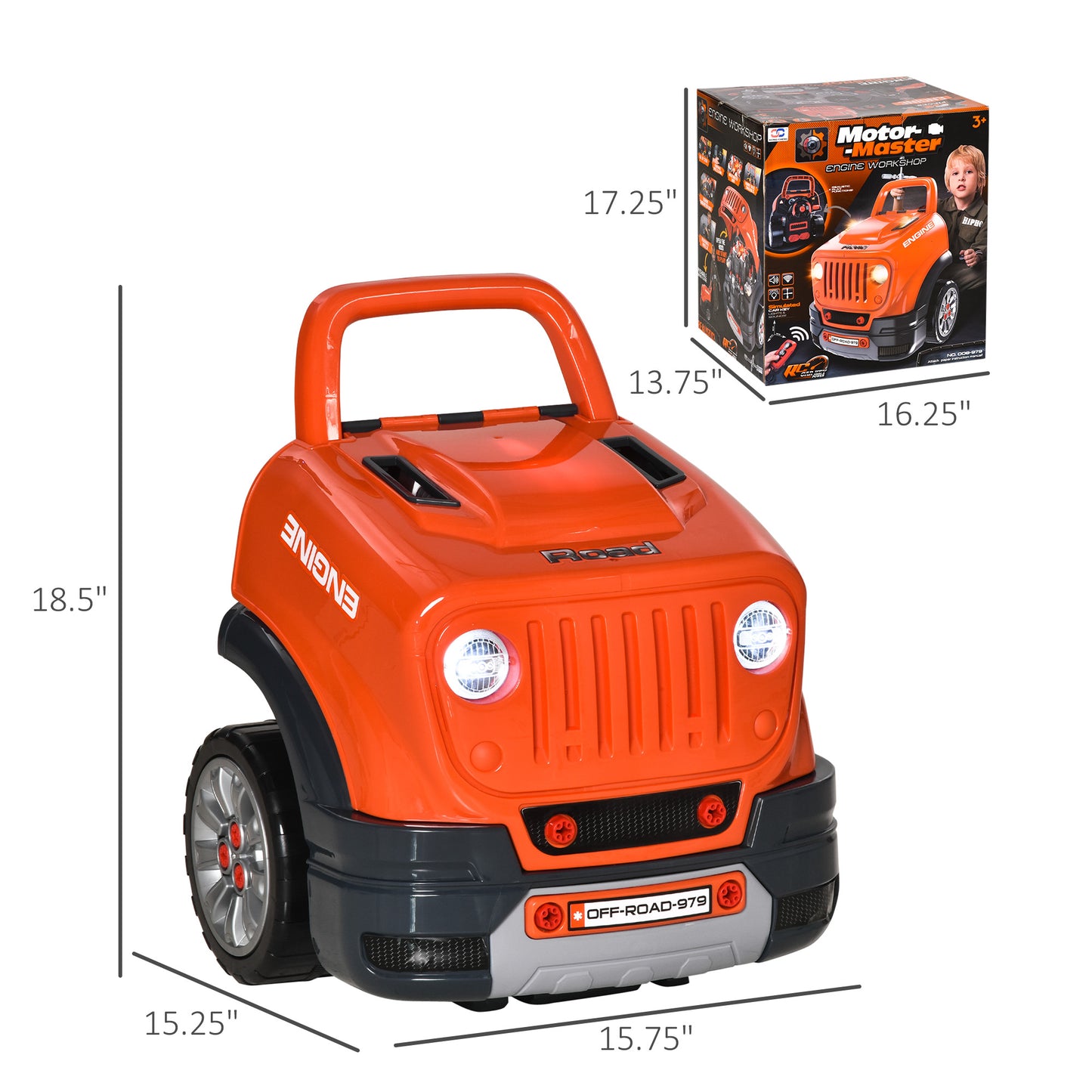Qaba Kids Truck Engine Toys, Kids Mechanic Workshop Set with Light, Sounds, Steering Wheel and Horn for Boys Girls 3 4 5