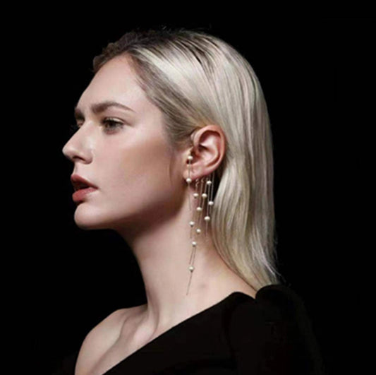 Long Thin And Thin Temperament Fringed Pearl Earrings