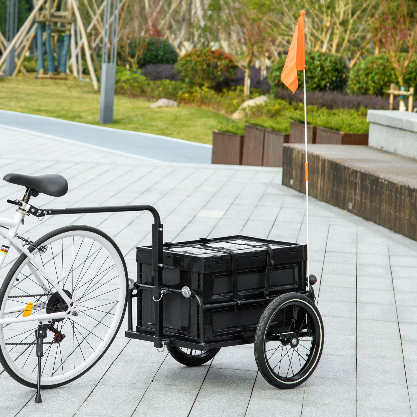 VarietyKart Steel Trailer for Bike, Bicycle Cargo Trailer with Foldable Storage Box and Safe Reflectors, Max Load 88LBS,