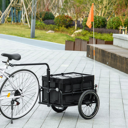 VarietyKart Steel Trailer for Bike, Bicycle Cargo Trailer with Foldable Storage Box and Safe Reflectors, Max Load 88LBS,