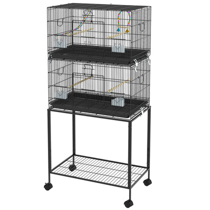 65" Birdcage for Canaries, Lovebirds Finches, Budgie Cage with Wheels, Black