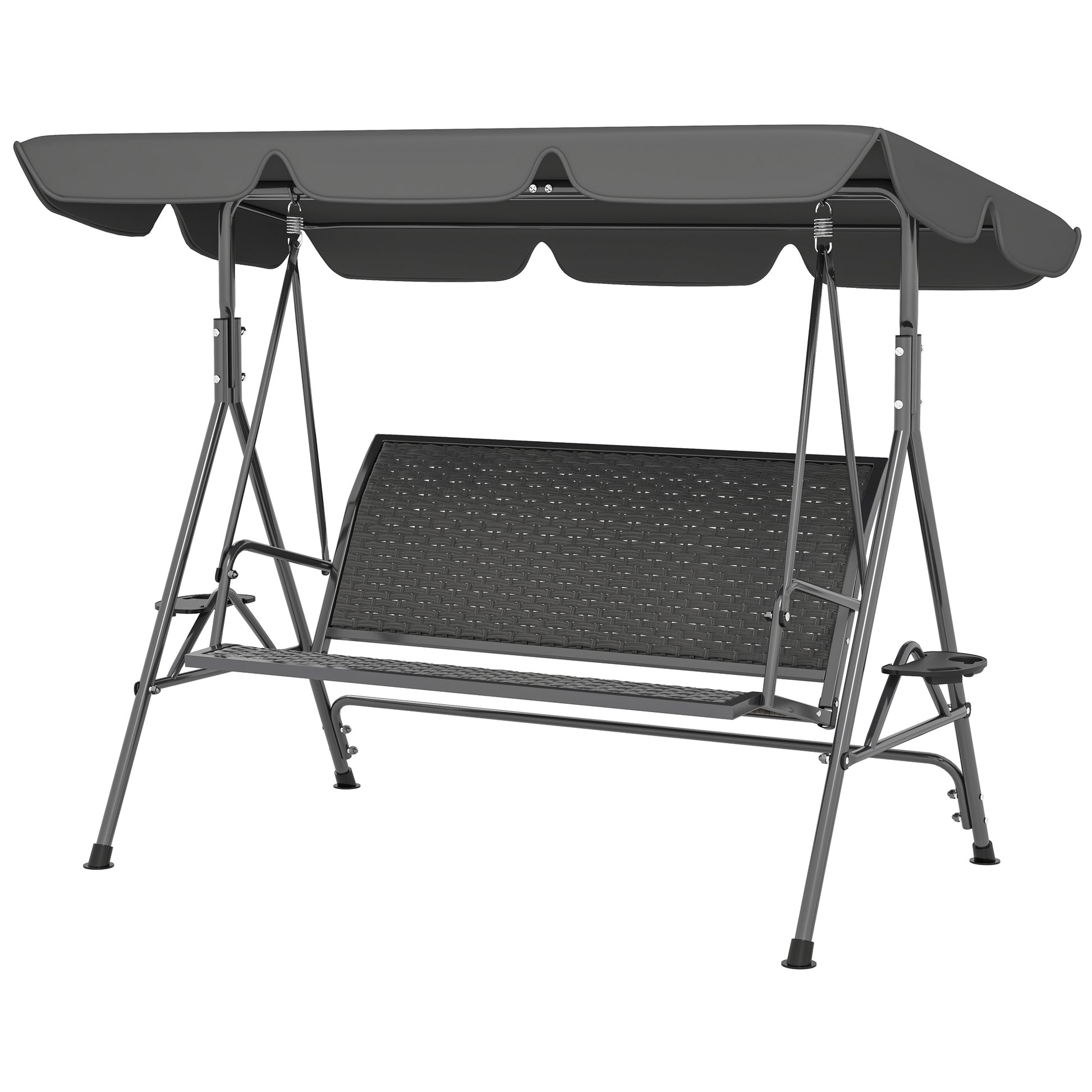 3-Seat Patio Swing Chair, Outdoor Canopy Swing Glider with Adjustable Shade, Grey