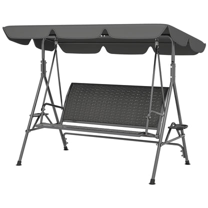 3-Seat Patio Swing Chair, Outdoor Canopy Swing Glider with Adjustable Shade, Grey